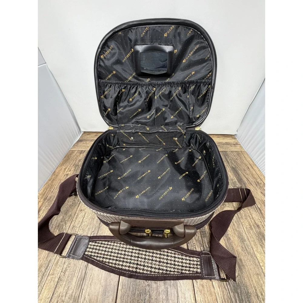 Gabbiano Houndstooth Travel Vanity Case Brown Tan Beauty Makeup Bag Mirror